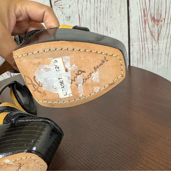 Alice & Olivia Lizabeth Black & Yellow patent leather Ankle Strap Platforms 6.5 - Picture 6 of 17